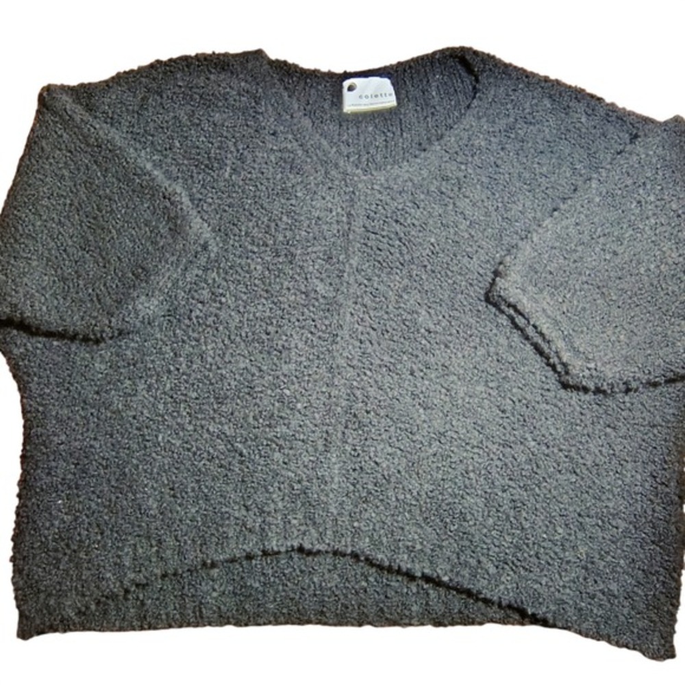 Colette Boucle Knit V-Neck Oversized‎ Sweater Charcoal Grey Alpaca Wool Blend